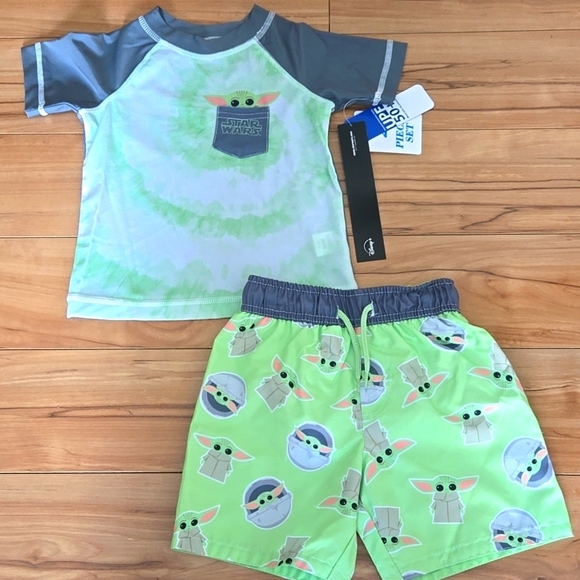 Disney Other - Toddler Boy The Mandalorian The Child Rashguard & Swim Trunks Set 2T